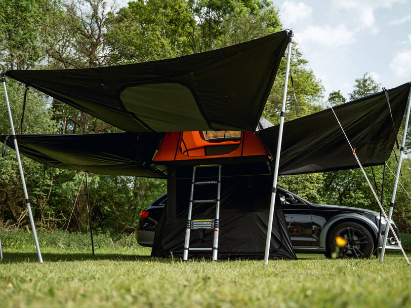 Large shaded area created by TentBox Lite XL Living Pod