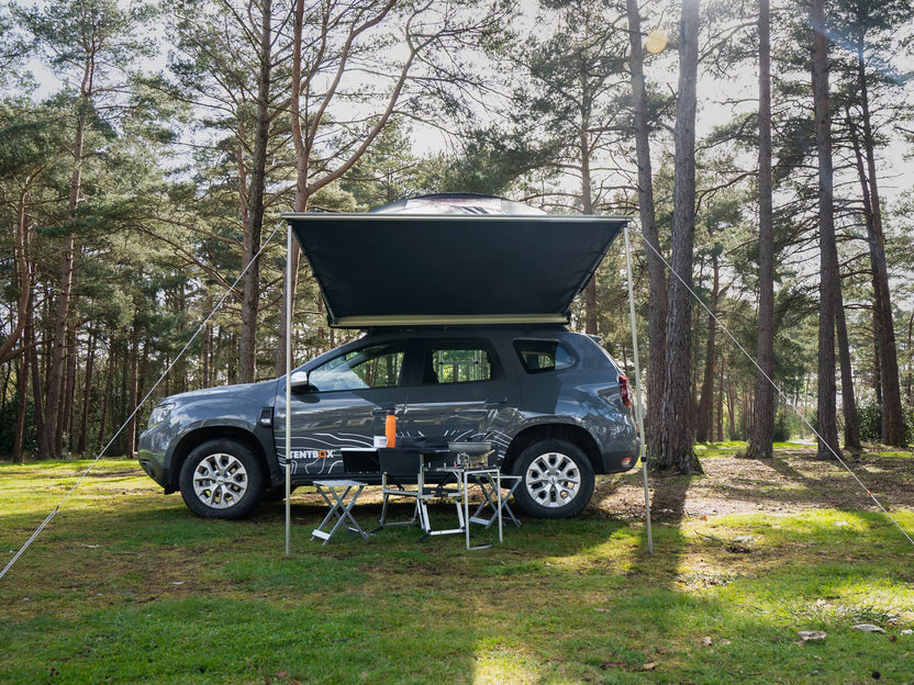 ASASUB - TentBox Universal Side Awning, front view showing guy ropes