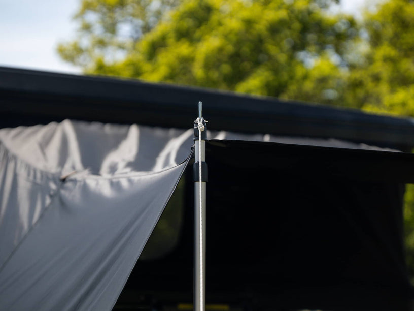 Close-up view of the telescopic prop on the TentBox Classic Tunnel Awning