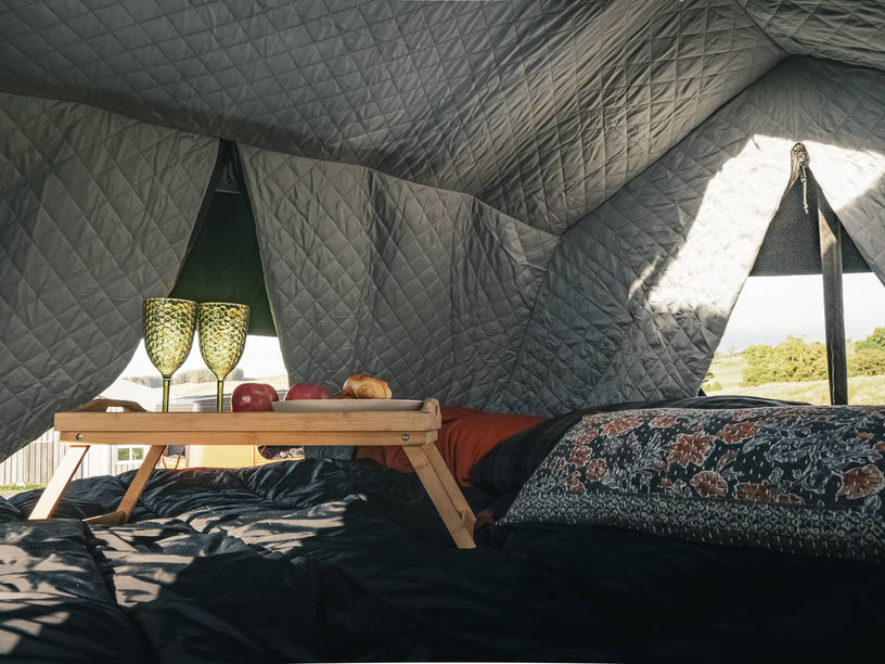 - TentBox Lite XL Thermal Kit installed with bedding in