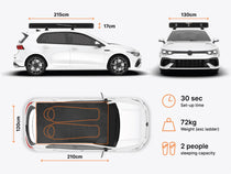  dimensions of TentBox Cargo rooftop tent on a car roof