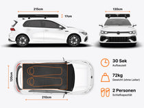  dimensions of TentBox Cargo rooftop tent on a car roof