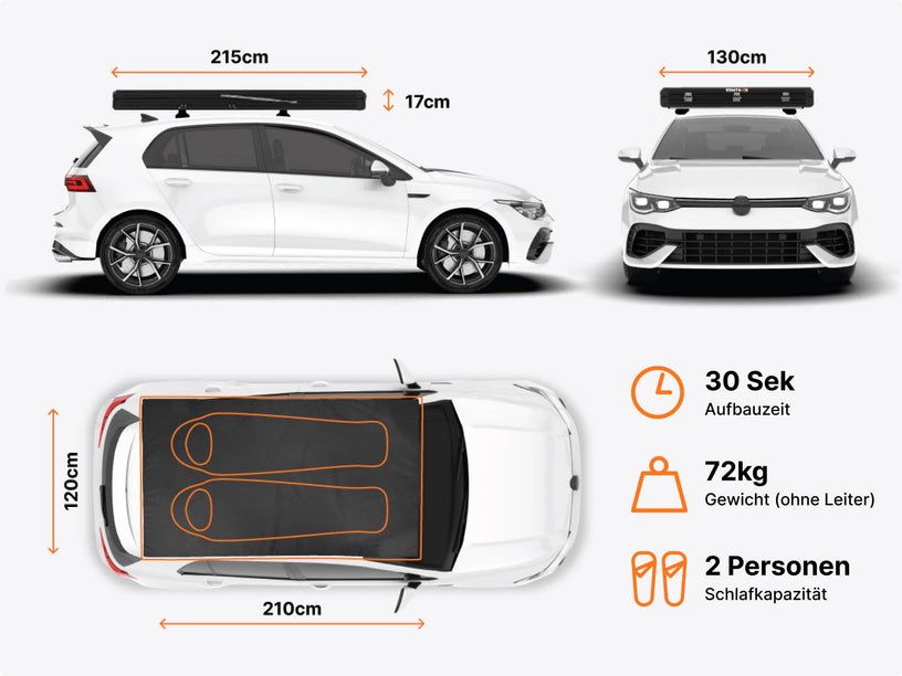  dimensions of TentBox Cargo rooftop tent on a car roof