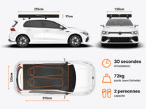  dimensions of TentBox Cargo rooftop tent on a car roof