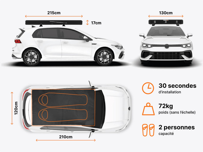 dimensions of TentBox Cargo rooftop tent on a car roof