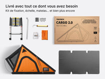  image showcasing everything you get with a TentBox Cargo, including mounting kit, ladder, mattress and more.