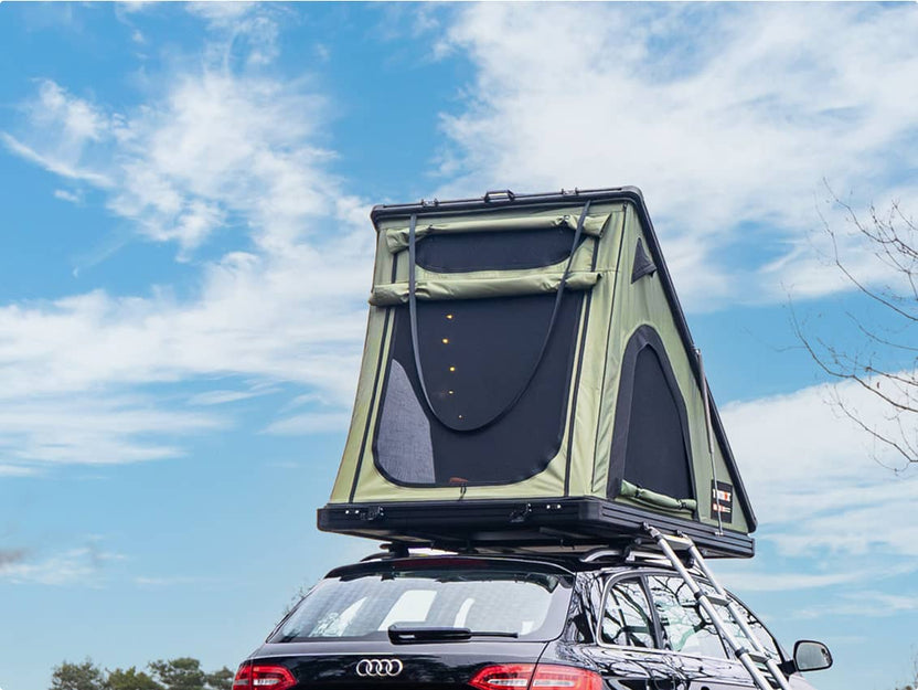 TentBox Cargo 2.0 in Summer Mode on top of an estate car