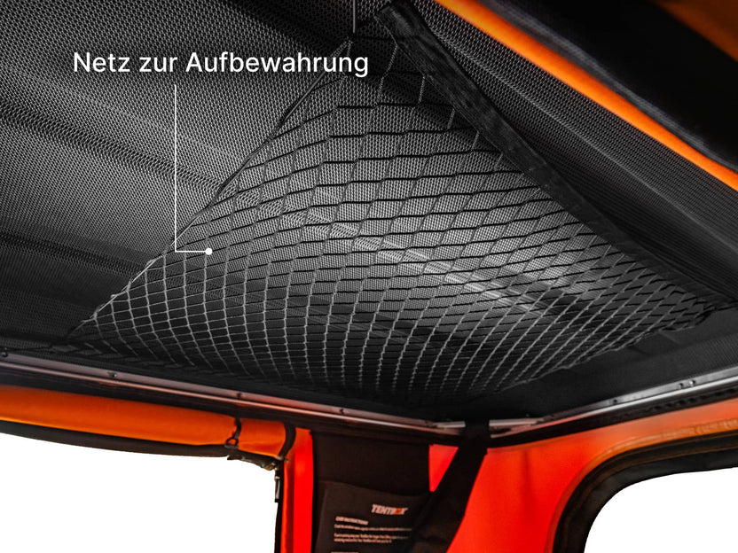   image showcasing the roof storage net of the TentBox Classic roof top tent