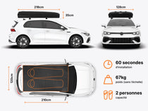  image showing dimensions of a TentBox Classic roof tent while mounted on a car