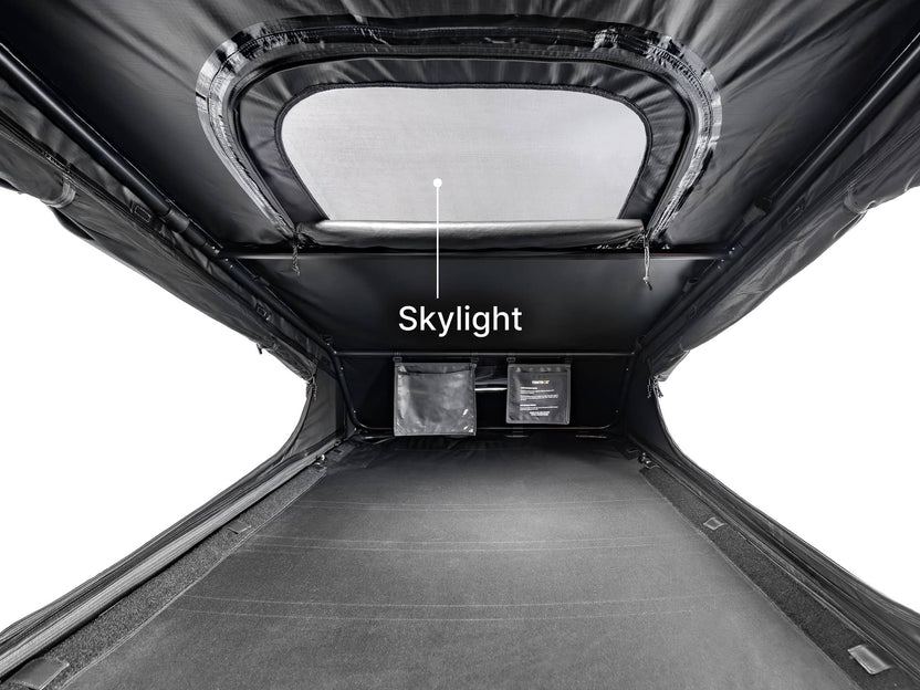  Image of TentBox GO roof tent interior showing skylight location.