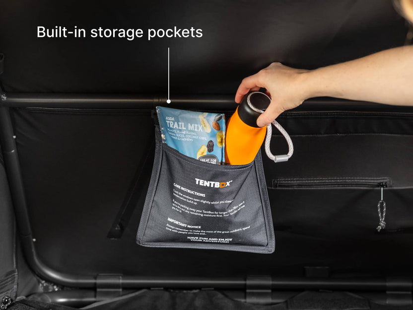  image showing TentBox GO rooftop tent's built-in storage pockets