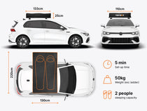  Dimensions image detailing size and features of the TentBox Lite roof tent